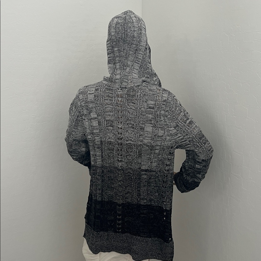 Maurices Ombré Striped Gray & Black Hooded Open Cardigan Sweater - Size M - Picture 2 of 10